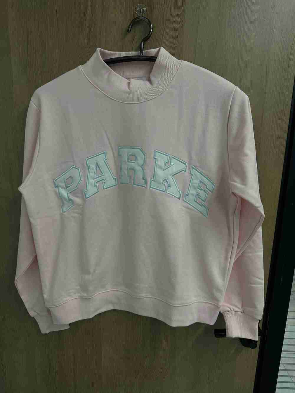 PARKE Cream Mock Neck Varsity Sweatshirt